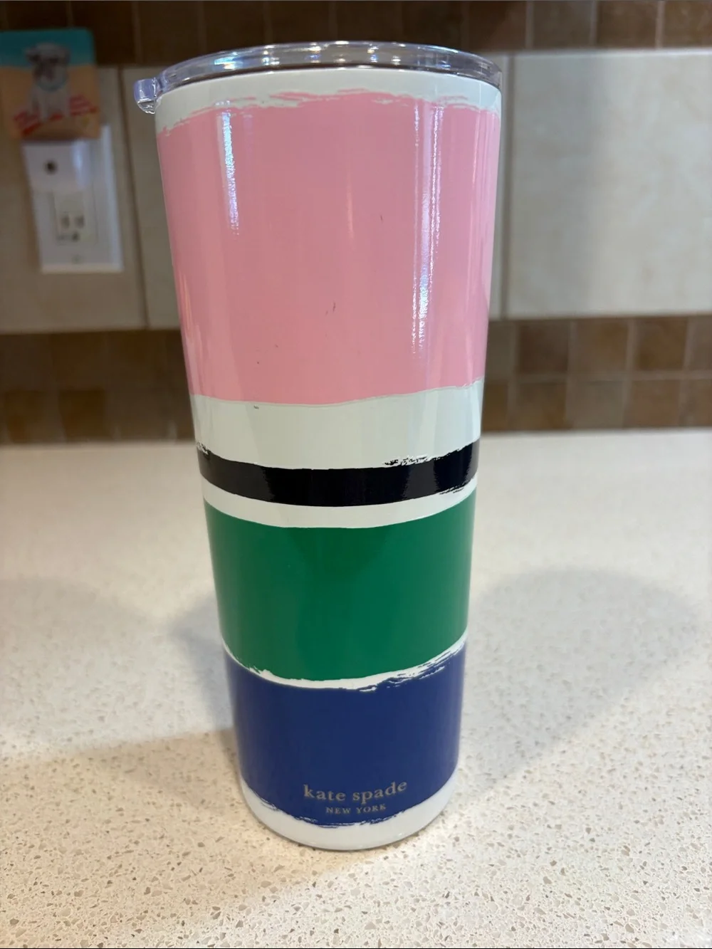 kate spade NEW Pink, White, Black, Green & Blue Striped Tumbler